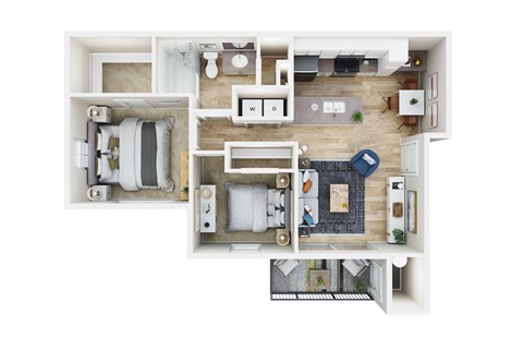 Floor plan for 2 beds, 1 bath, 839 sqft